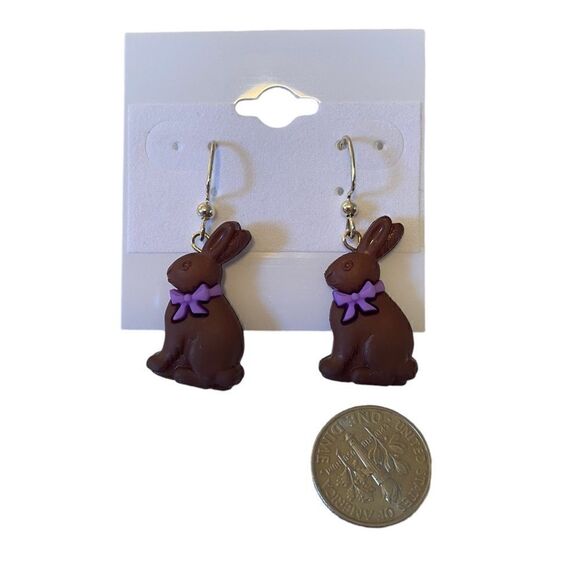Chocolate Bunny Earrings. Perfect for Easter or Spring! - Picture 6 of 6